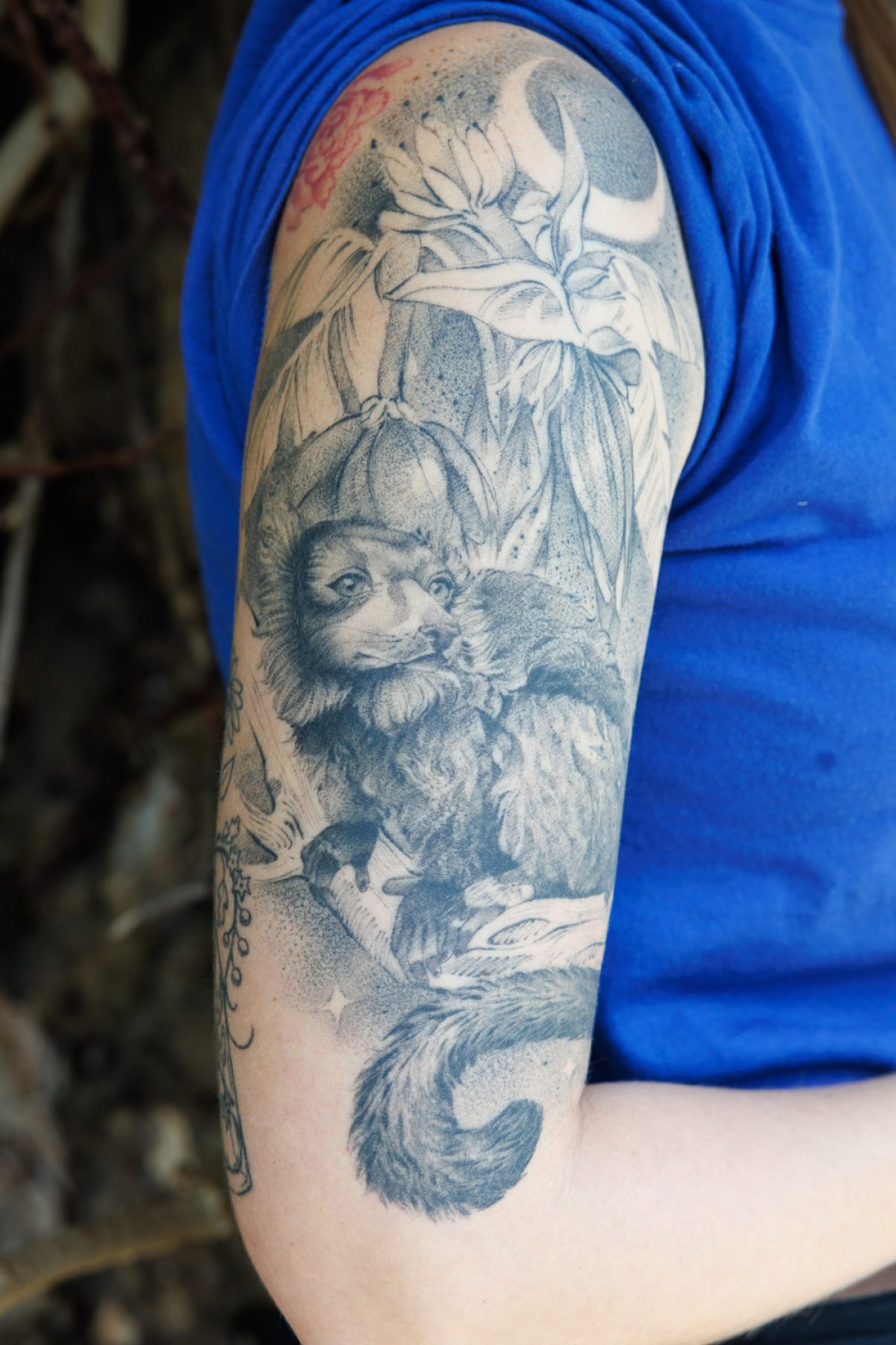 Tattoo of a Red-ruffed Lemur in black and white