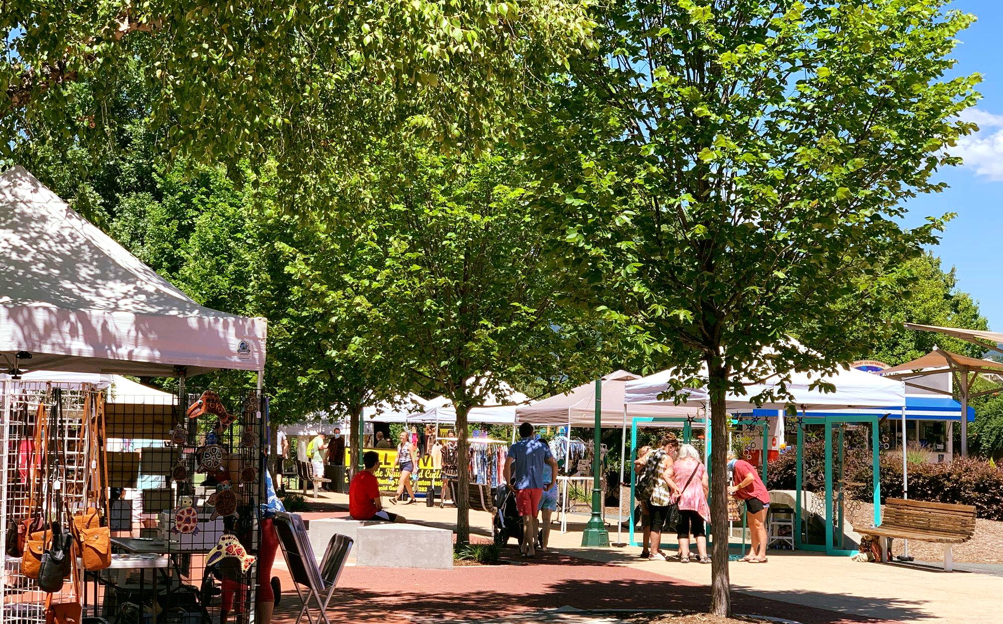 tents on the Aquarium plaza for the Chattanooga River Market