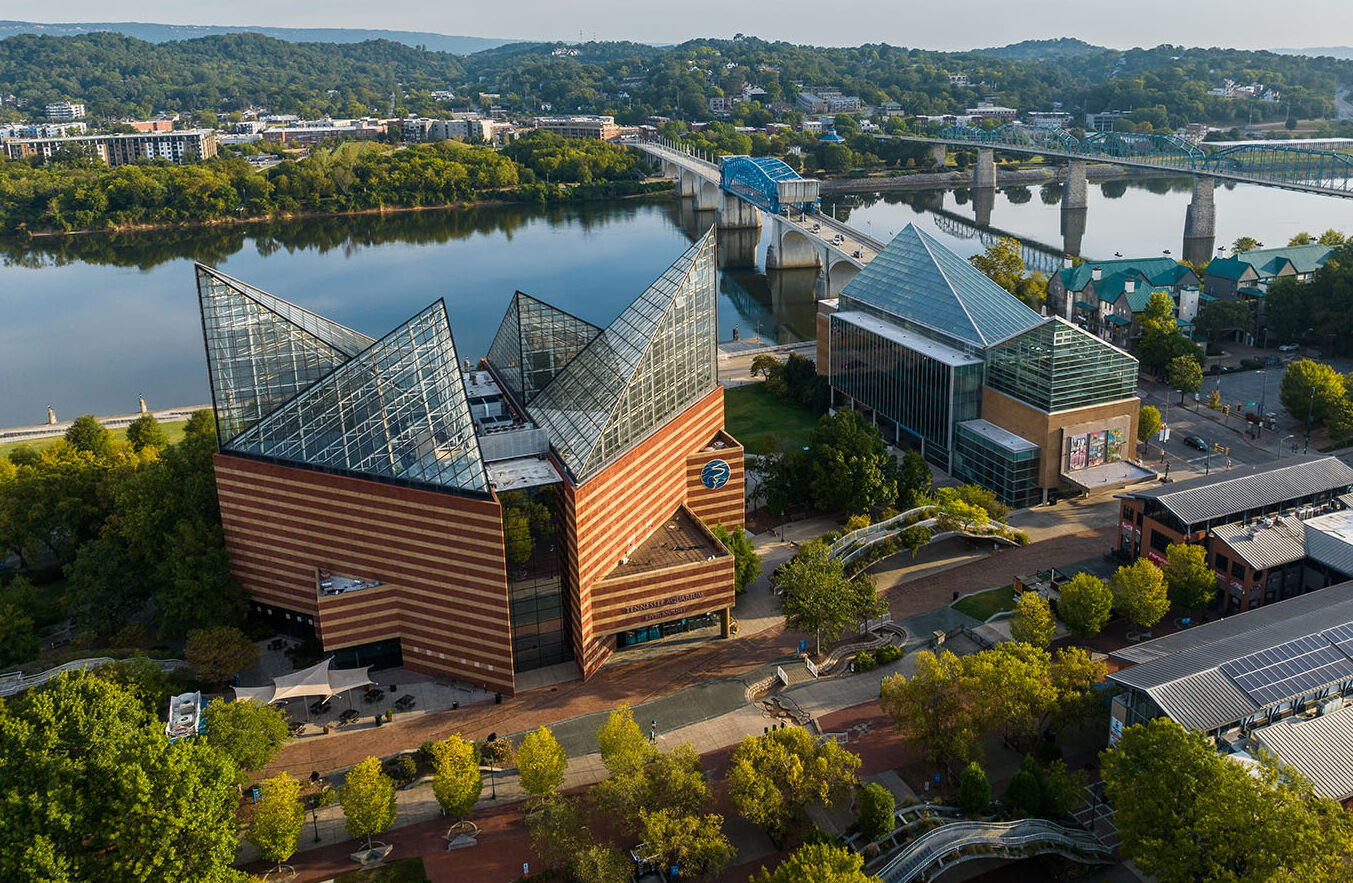 The Tennessee Aquarium is seen on the Tennessee River at Ross's Landing in Chattanooga.