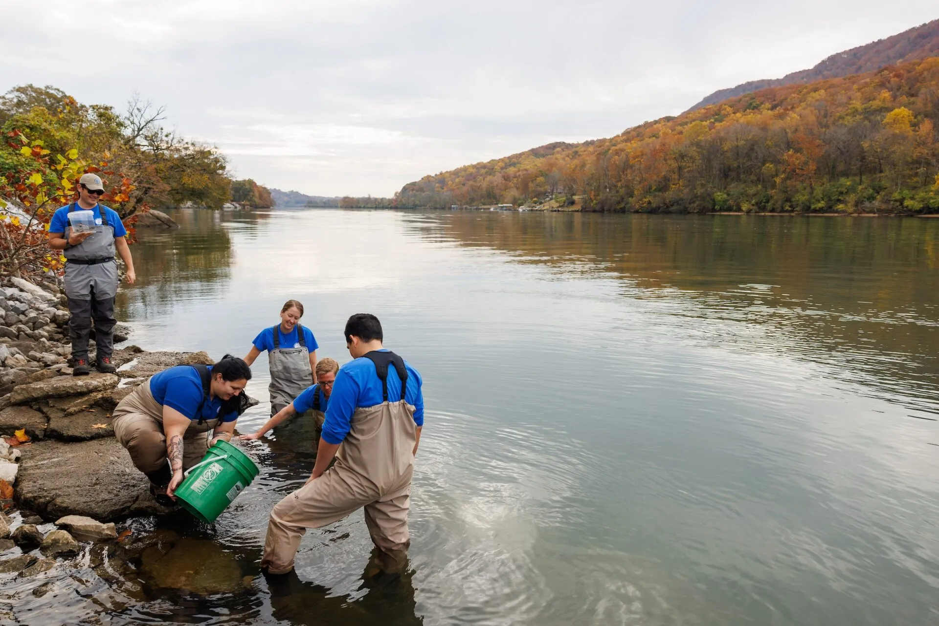 Volunteers at river