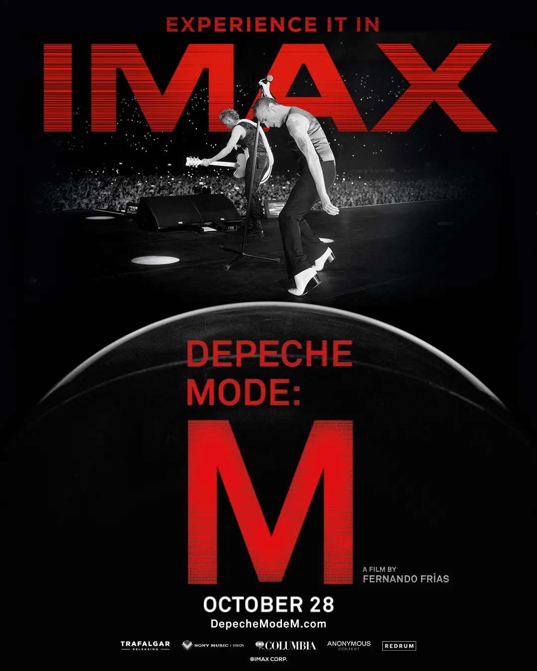 Depeche Mode film poster with band members on concert stage performing