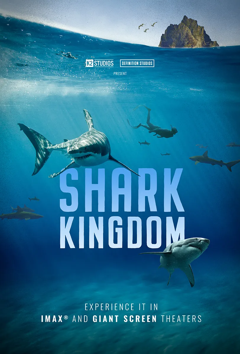 Movie poster for Shark Kingdom 3D with underwater photo of several sharks