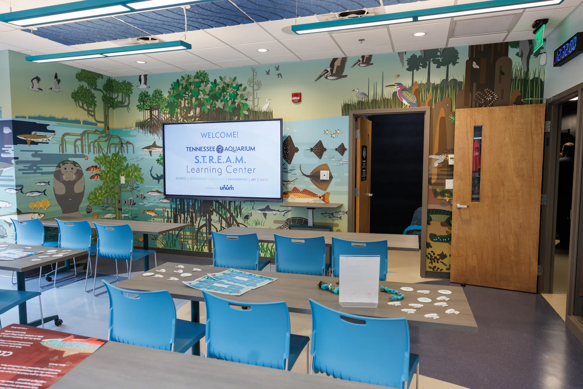 A classroom in the Tennessee Aquarium's S.T.R.E.A.M. Learning Center, supported by UNUM, on Thursday, Nov. 20, 2025 in Chattanooga, Tenn. The purpose-built facility on the Aquarium plaza will act as the Aquarium's educational epicenter.