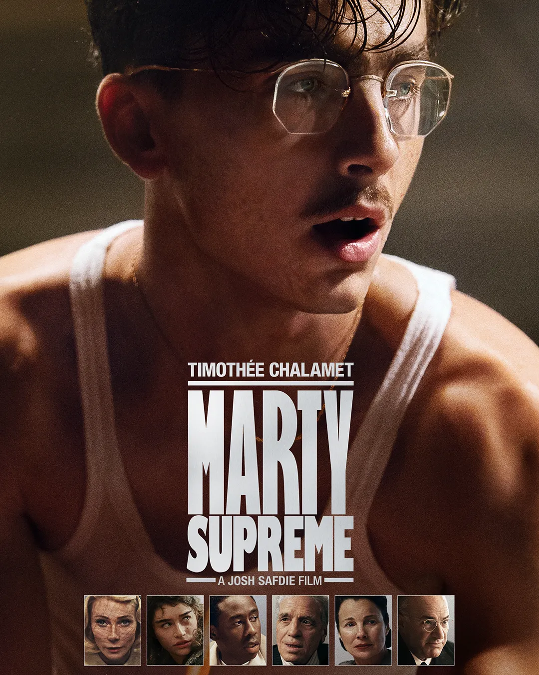 Promotional graphic for Marty Supreme movie with Timothee Chalamet