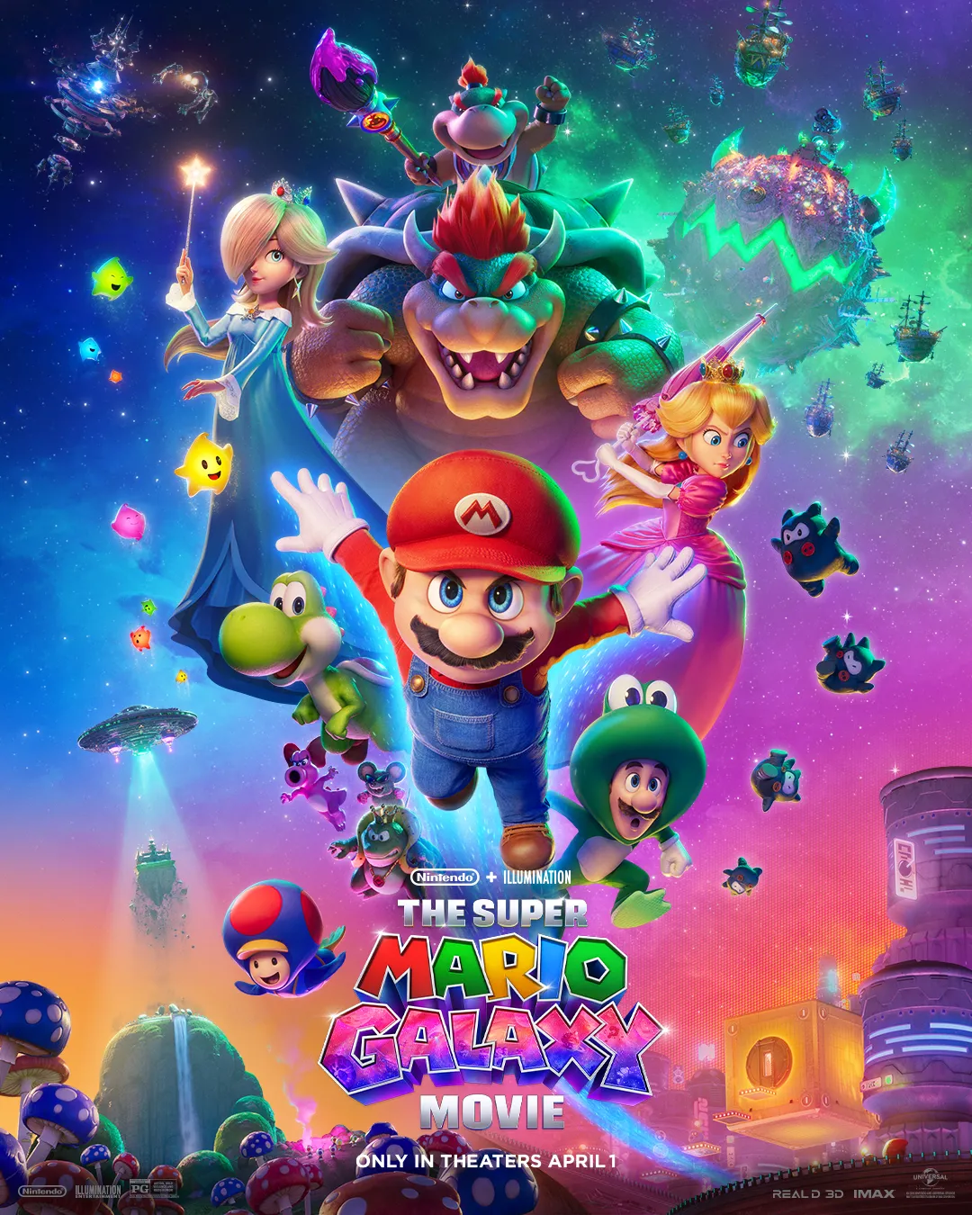 Poster graphic for The Super Mario Galaxy Movie, coming to theaters April 2026