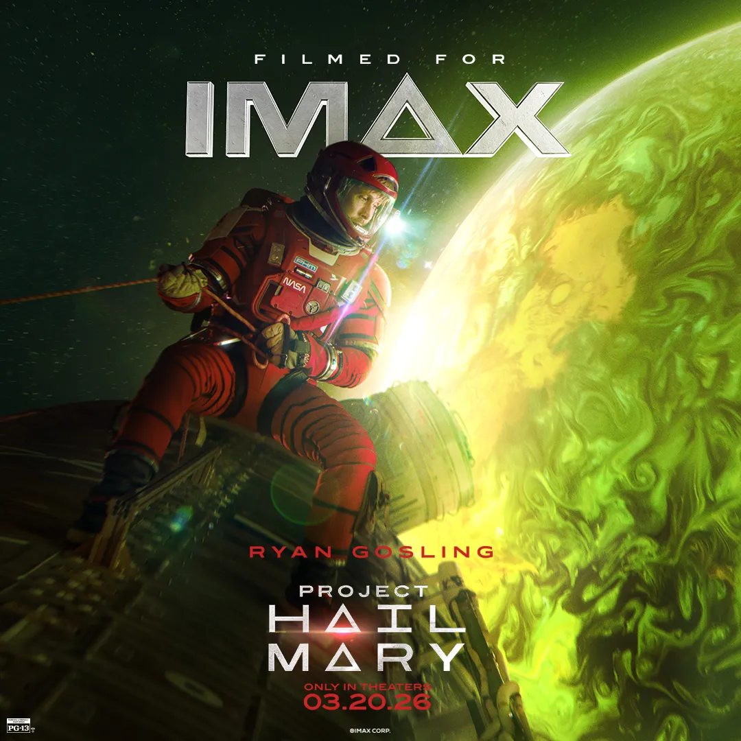 Promotional graphic for Project Hail Mary movie coming to IMAX in March 2026
