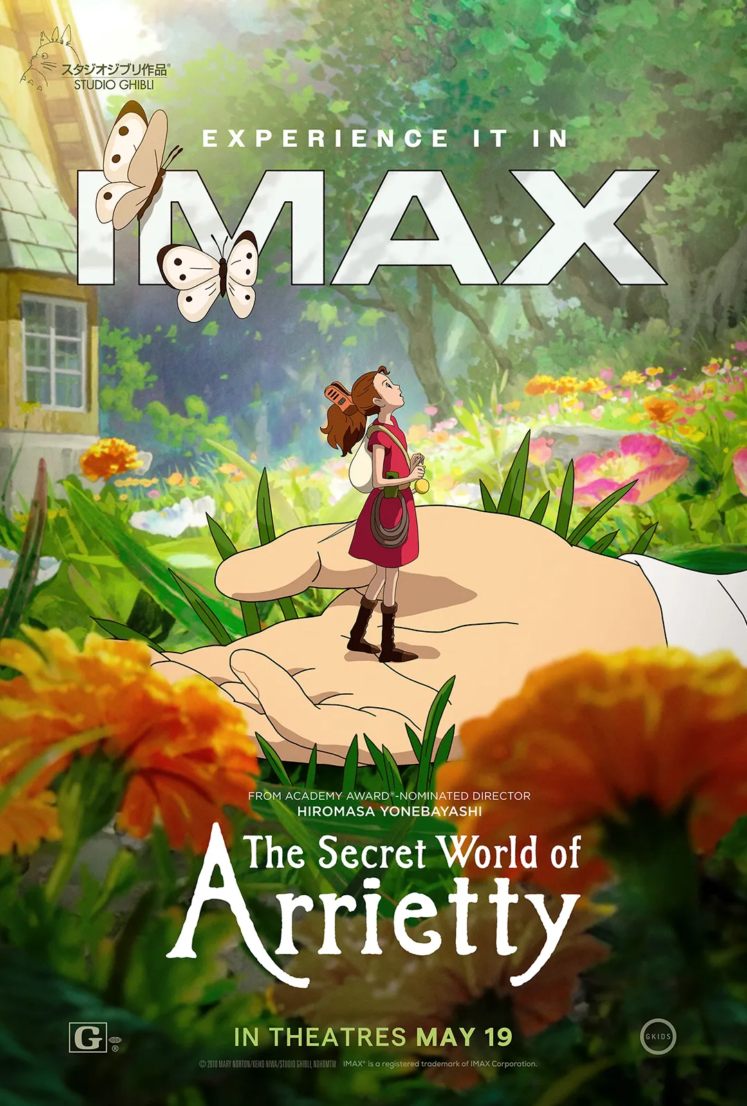 Poster/promotional graphic for The Secret World of Arrietty 4K IMAX coming to the TN Aquarium IMAX theater May 19, 2026