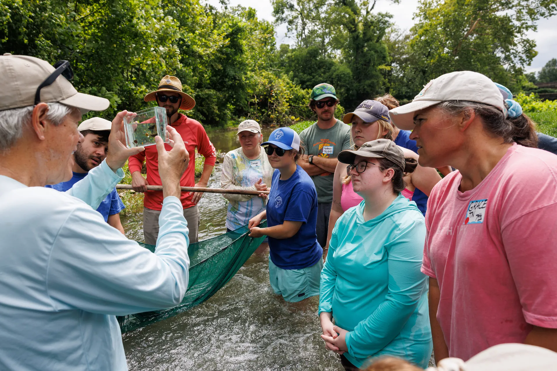 The Tennessee Aquarium Conservation Institute and Aquarium educators take a group of teachers to seine in South Chickamauga Creek for the River Teachers professional development program.