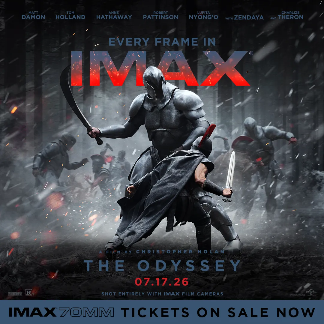 Promotional graphic for The Odyssey movie coming to theaters in July 2026