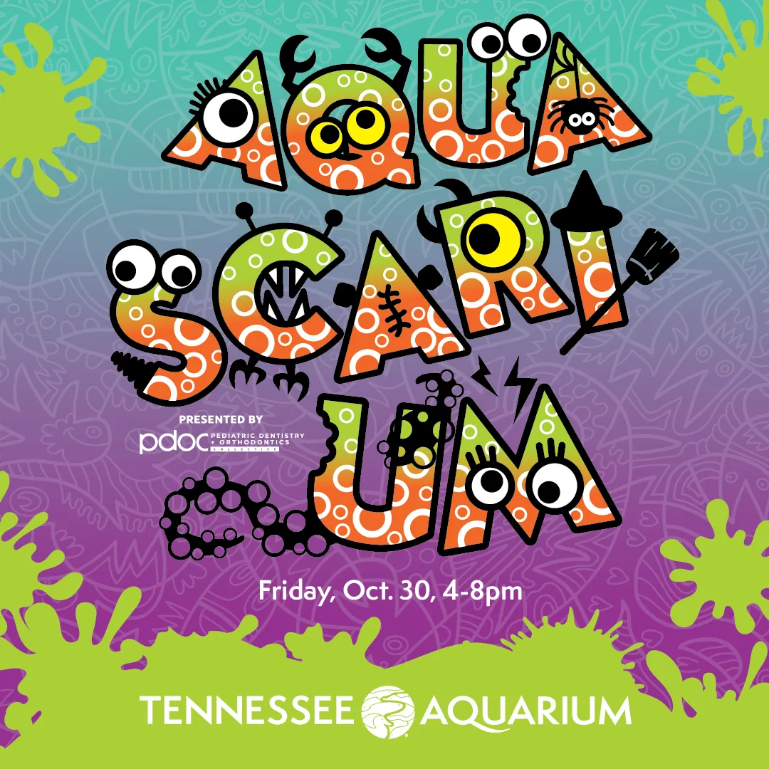 Promotional graphic for Aquascarium event at the Tennessee Aquarium on October 30, 2026