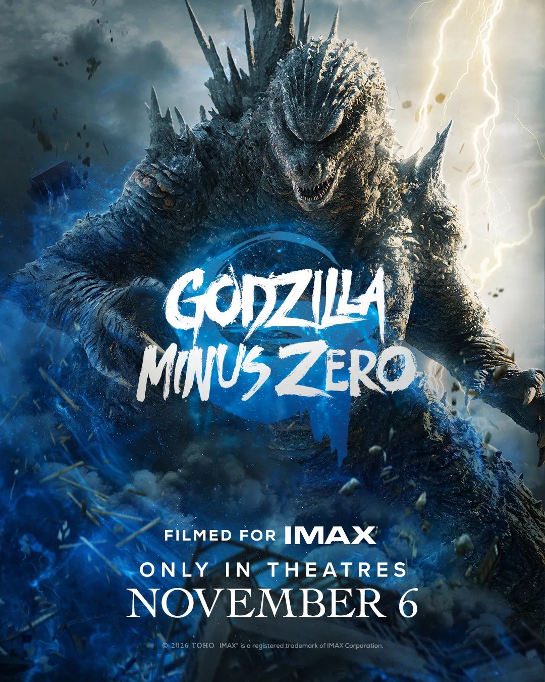 Promotional graphic for Godzilla Minus Zero coming to IMAX November 2026